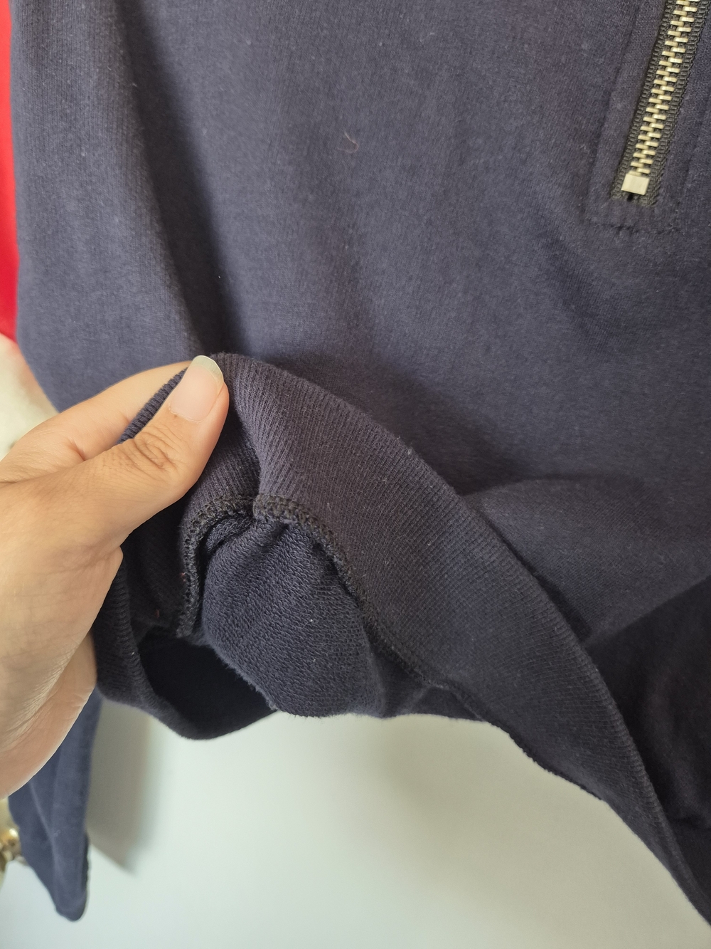 Colorblock Half-Zip Women's Sweater - Red, Navy & White - Picture 3 of 4